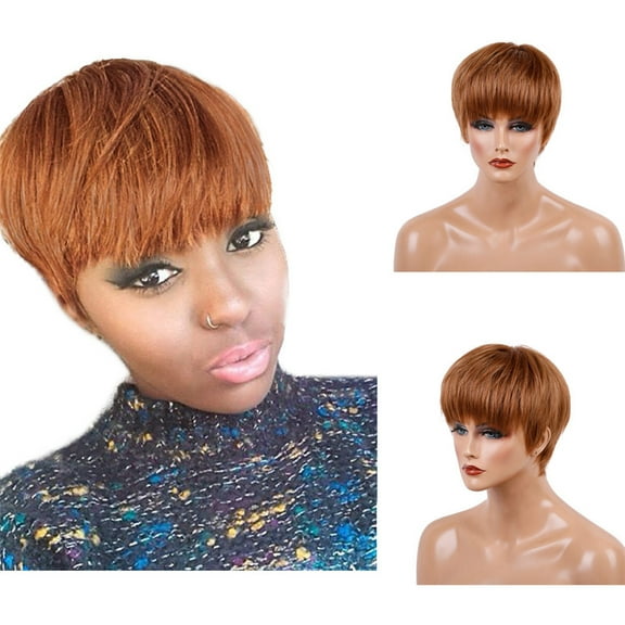 Women's Short Straight Full Wig - 50% Human Hair & 50% High-Temperature Wire, Side-Part, Diamond-Shaped Network, Wig For Women, Short Wig, Straight Wig, Halloween Costume Hairpiece, Christmas Party