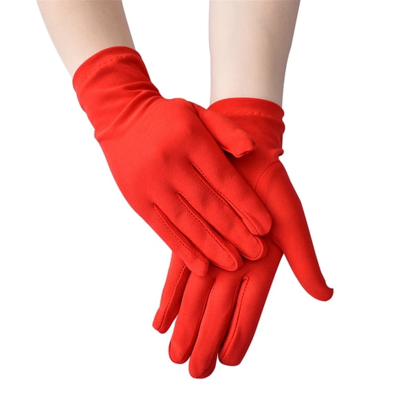 Women's Short Stretch Gloves, Solid Color Fashion Gloves for Ceremonial Events, Stage Performances, and Dance Recitals, Snug Fit for Elegant Costume Accessories Red