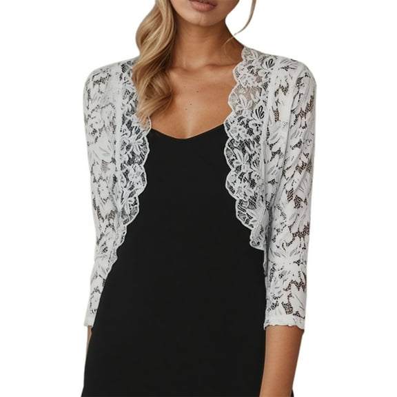Women's Short Vest Cardigan Solid Color Elegant Lace And Collarless Design