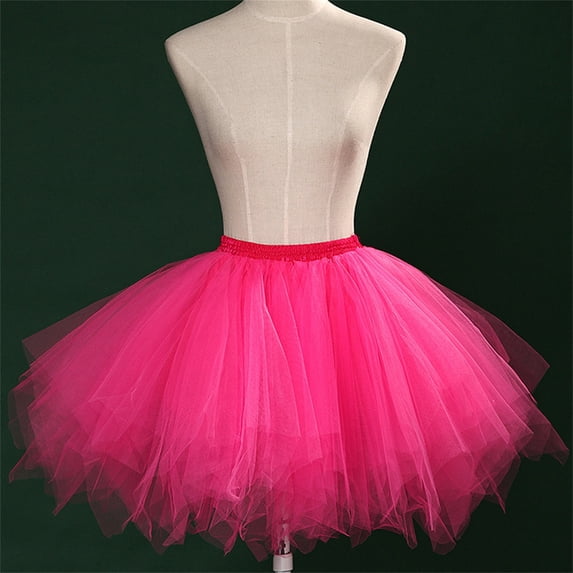 Women's Short Vintage Ballet Bubble Puffy Tutu Petticoat Skirt Hot Pink