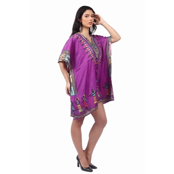 Women’s Short Viscose Kaftan – Bohemian Print | Lightweight, Stylish, Beachwear & Loungewear Cover Up | Free Size