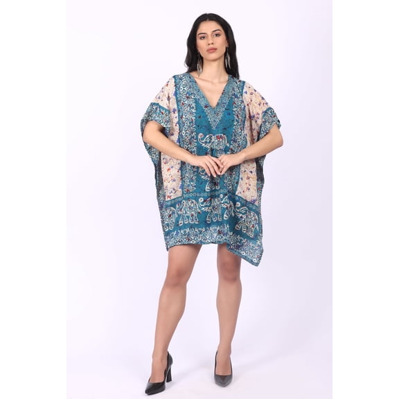 Women’s Short Viscose Kaftan – Bohemian Print | Lightweight, Stylish, Beachwear & Loungewear Cover Up | Free Size