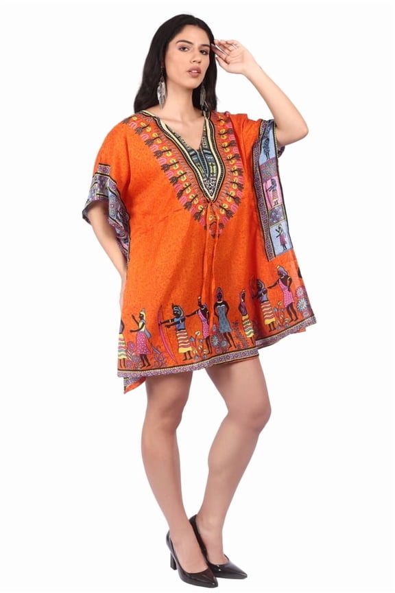 Women’s Short Viscose Kaftan – Bohemian Print | Lightweight, Stylish, Beachwear & Loungewear Cover Up | Free Size