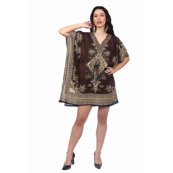 Women’s Short Viscose Kaftan – Bohemian Print | Lightweight, Stylish, Beachwear & Loungewear Cover Up | Free Size
