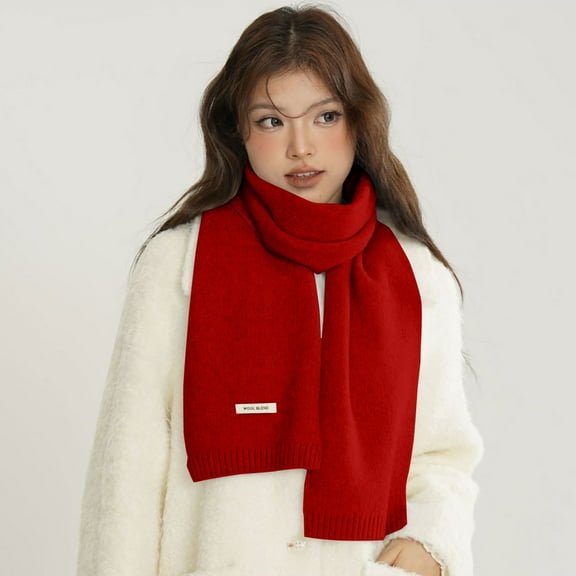 Women's Short Wool Scarf, Solid Color Lightweight Winter Neck Scarf, Soft Knitted Fashion Scarf for Everyday Wear, Petite Scarf for Casual and Office Use - Red