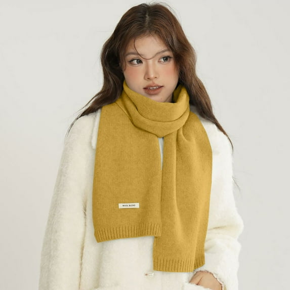 Women's Short Wool Scarf, Solid Color Lightweight Winter Neck Scarf, Soft Knitted Fashion Scarf for Everyday Wear, Petite Scarf for Casual and Office Use - Yellow