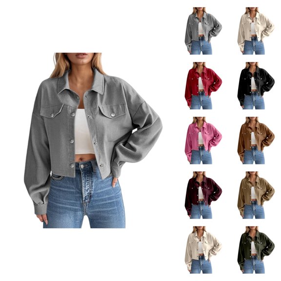 Romantic Cropped Women's Cardigan Chic Date Night Casual Cardigans Women's Short Zippered Cardigan With Collar Corduroy Outerwear