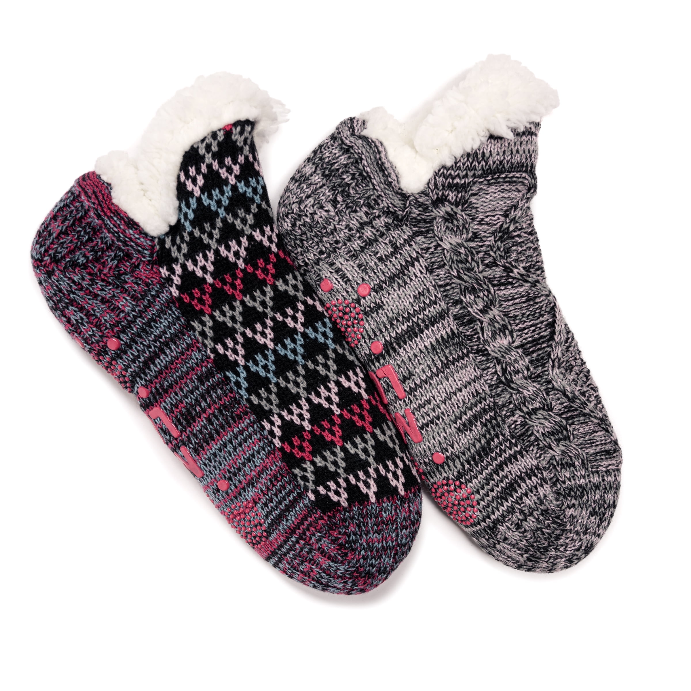 MUK LUKS Women's Shortie Cabin Socks, 2-Pack, S-M / L-XL