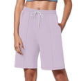 thumbnail image 1 of Women's  Shorts 2025 Drawstring Waist Athletic Gym Shorts Casual Loose Long Yoga Shorts with Pockets light purple Small, 1 of 5