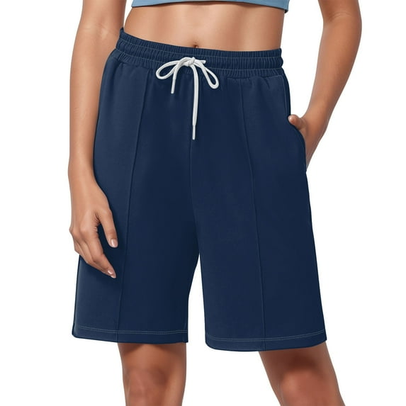 Women's Shorts 2025 Drawstring Waist Running Shorts Casual Loose Long Yoga Shorts with Pockets navy 3X-Large