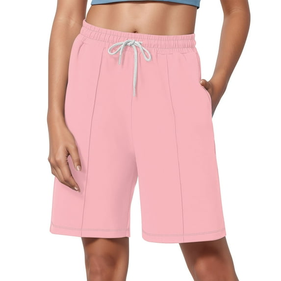 Women's Shorts 2025 Drawstring Waist Running Shorts Casual Loose Long Yoga Shorts with Pockets pink Medium