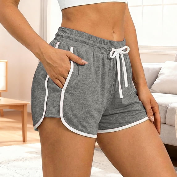 Women's Shorts Athletic Running Short with Pockets Gym Workout Shorts (Light Gray XXL)