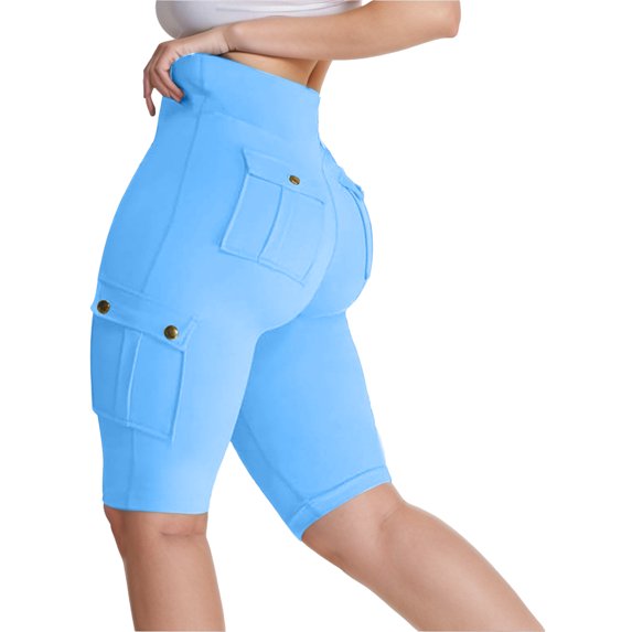 Women's Shorts Biker Shorts Women High Waisted Short Leggings Knee Length Womens Gym Workout Long Shorts,Blue Women's Shorts S