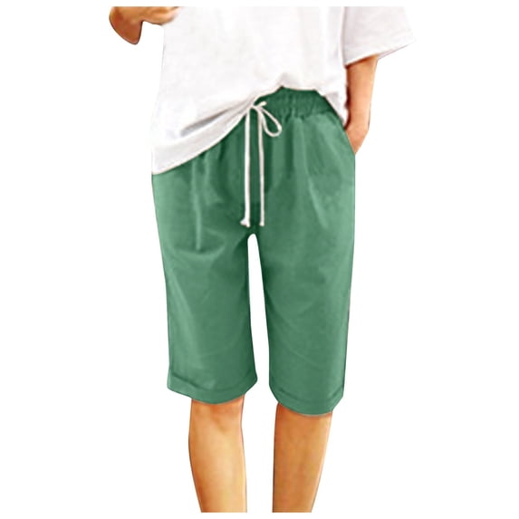 Women's Shorts Casual Drawstring Shorts Loose Soft Solid Color Mid Waist Thin Lace Up Pants Green XXXXXXXXL (24)