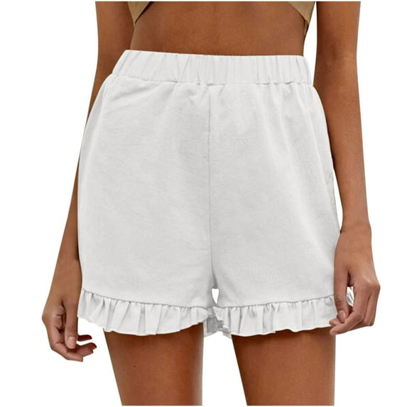 Women's Shorts Cute Ruffle Solid Color Elastic Waist Shorts Casual Loose Fit Summer Work Trendy Vacation Beach Shorts