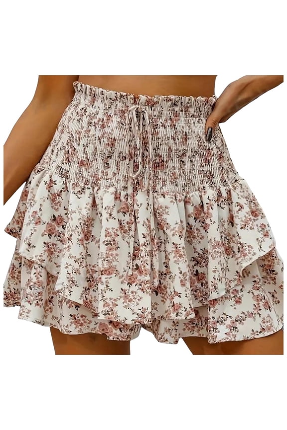 Women's Shorts Elastic Waist Skate Skirt Mini Wrap Skirt Beach Flowing Linen High Waist Summer Workout Shorts