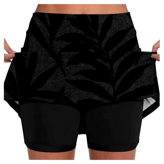 Women's Shorts Elastic Waist Tennis Skirt With Sports Skirt High Waist Skort With 2 Pockets Side Slit Workout Shorts