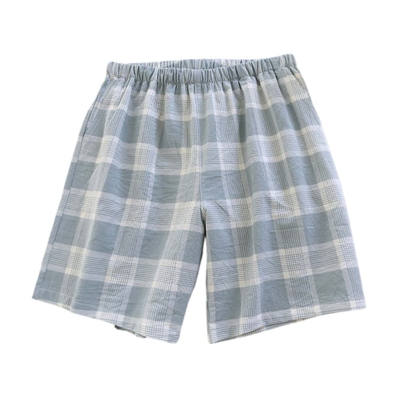 Women's Shorts Elastic Waist Washed Checkered With Side Pockets Home Gym Shorts