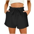 thumbnail image 1 of Women's Shorts Fashion Imitation Cotton Linen Spring Summer Shorts with Elastic Waistband Drawstring and Side Pockets Women Pants Black S, 1 of 1