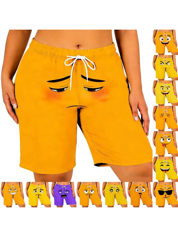 Women's Shorts Funny Beach Shorts,Relaxed Fit Casual Pants with Elastic Waist,Lightweight Breathable Summer Beach Trousers,Casual Summer Swim Shorts(Yellow#01,M)