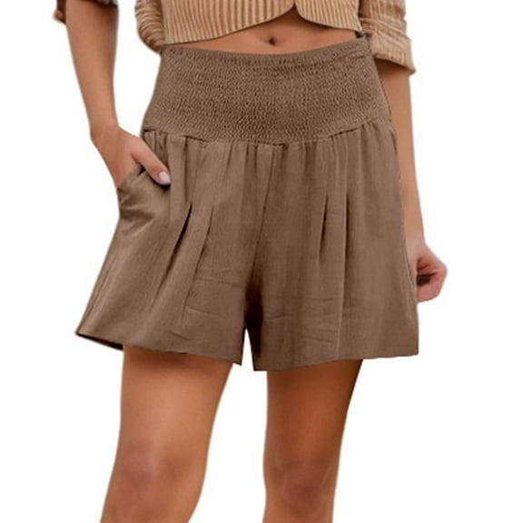 Women's Shorts High Waisted Stretchy Summer Solid Color Elastic Waist Wide Leg Baggy Dressy Casual Womens Jorts with Pockets S-5XL