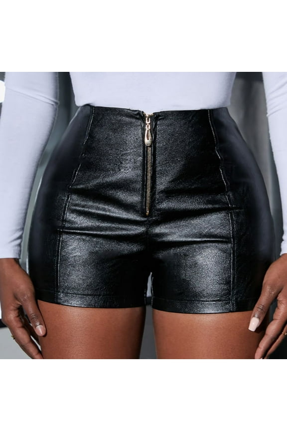 Women's Shorts Hot Pants PU Leather Black Mid Waist Fashion Casual Weekend Micro Elastic Short Comfort Plain Women's Shorts Set Summer Women's plus Size Swim Shorts Night Shorts for Women Womens