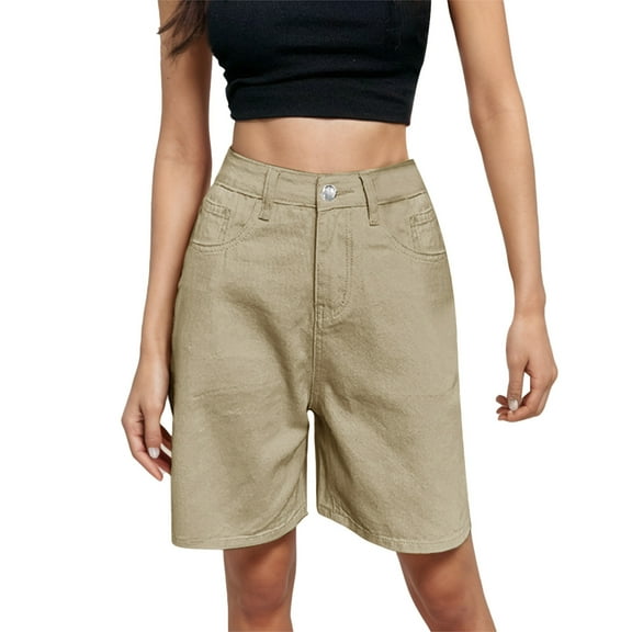 Women's Shorts Ladies Fashionable Capris Spring Summer Button Up High Waisted Wide Leg Shorts Basketball Shorts Women Khaki XL