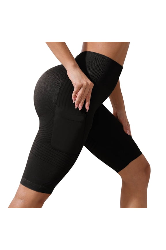 Women's Shorts Leggings Tummy Control High Waist Seamless Yoga Workout Peach Lifting Yoga Pants,Black,L