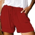 thumbnail image 1 of Women's Shorts Linen Shorts For Women Casual Summer Shorts Plus Size High Waisted Loose Fit Drawstring Short Pants With Pockets,Red Women's Shorts S, 1 of 4