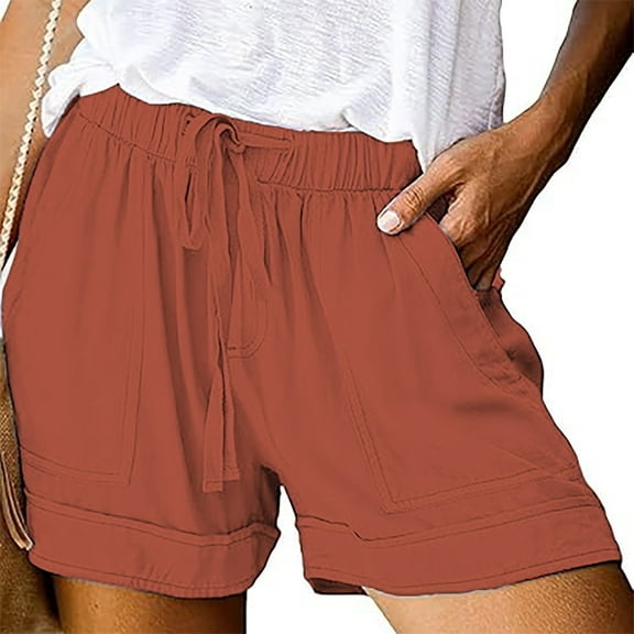 Women's Shorts Linen Shorts For Women Casual Summer Shorts Plus Size High Waisted Loose Fit Drawstring Short Pants With Pockets,Orange Women's Shorts XXXXL