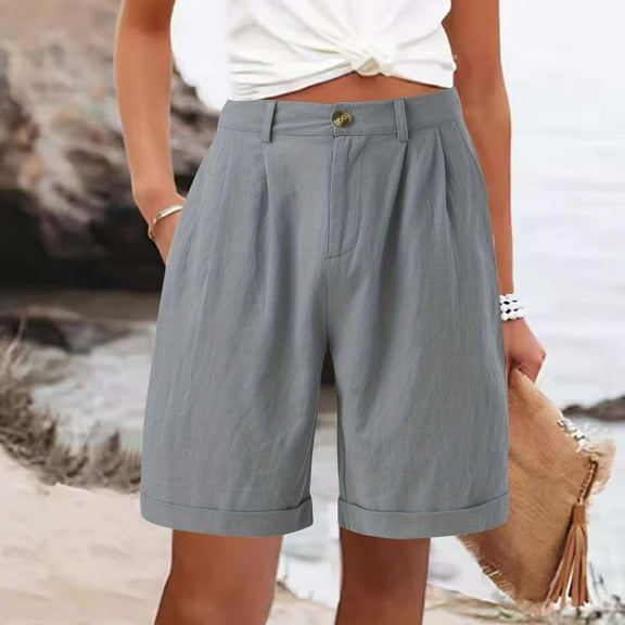 Women's Shorts Linen Shorts For Women Summer High Waisted Button Fly Shorts Baggy Business Casual Work Shorts With Pockets Features:,Gray Women's Shorts XXXL