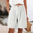 thumbnail image 1 of Women's Shorts Linen Shorts For Women Summer High Waisted Button Fly Shorts Baggy Business Casual Work Shorts With Pockets Features:,White Women's Shorts M, 1 of 5