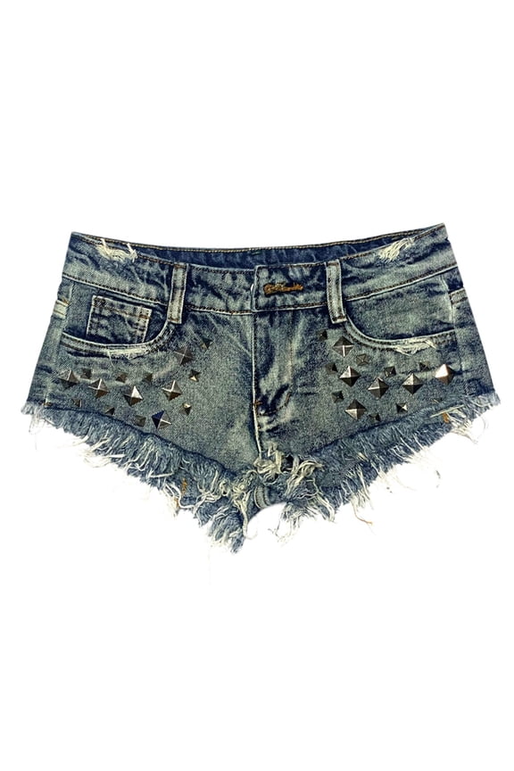 Women's Shorts Low Rise Studded Denim Shorts Frayed Hem Distressed Punk Rave Jean Clubwear Summer Fashion Bottoms New