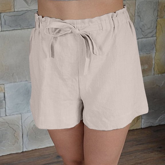 Women's Shorts New Women'S Lazada Elastic Waist Wide Leg Imitation Cotton And Linen Casual Shorts,Beige Women's Shorts XXL