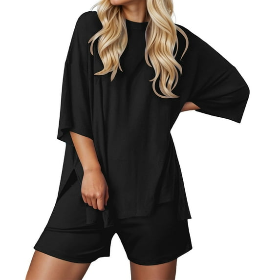 Women's Shorts Outfit Set with Round Neck Top and Athletic Bottoms for Sports and Casual Wear Comfortable and Machine Washable for Everyday Use Women's Clothing Chic Summer Looks