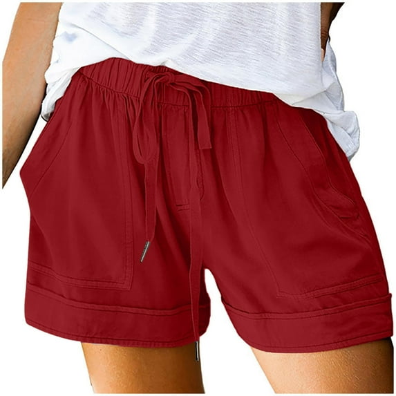 Women's Shorts Plus Size Casual Summer Beach Drawstring With Pockets Loose Cute Vacation Trendy Cargo Gym Bike Pull On Jogger Red Bottoms Sizes S