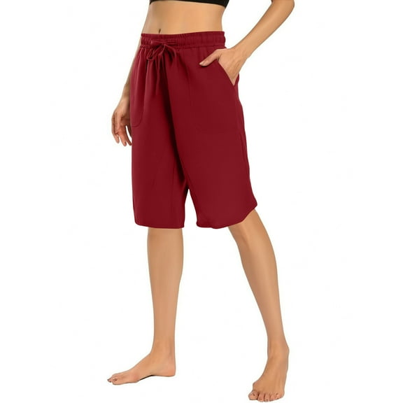 Women's Shorts with Pockets Women Lightweight Knee Length Pants with Pocket, Wide Leg Comfy Drawstring Elastic Waist Cotton Linen Loungewear Bermuda Shorts XXL