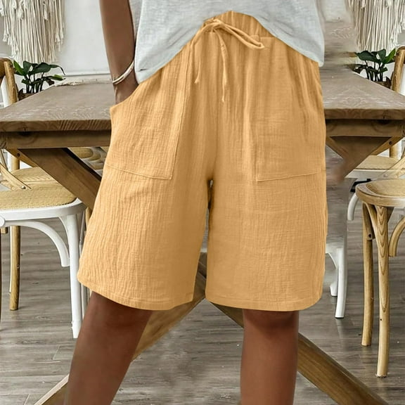 Women's Shorts Shorts For Women Knee Length High Waisted Drawstring Casual Summer Pants 2025 Wide Leg,Yellow Women's Shorts M