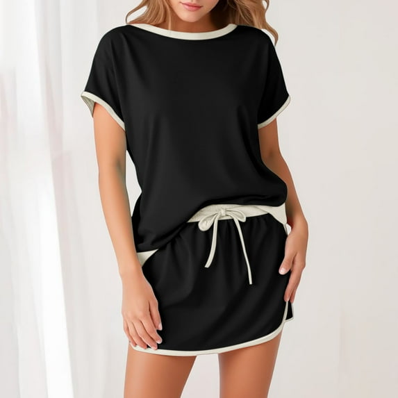 Women's Shorts Suit 2 Piece Set Casual Round Neck Sleeveless Top with Color Blocking Design Versatile Outfit for Daily Wear