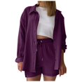 thumbnail image 1 of Women's Shorts Suit Fashion Set Long Sleeve Shirt and Shorts Two Piece Outfit Casual Comfortable Stylish Summer Clothes, 1 of 2