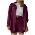 thumbnail image 1 of Women's Shorts Suit Fashion Set Long Sleeve Shirt and Shorts Two Piece Outfit Casual Comfortable Stylish Summer Clothes, 1 of 2