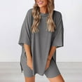 thumbnail image 1 of Women's Shorts Suit Women'S Two Piece Set 2025 Summer Casual Oversized Shirts Biker Shorts Matching Travel Outfit,Gray Women's Shorts Suit 4XL, 1 of 6