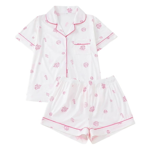 Women's Shorts Suits 2 Piece Summer Beach Hawaiian Printed Short Sleeve Button Down Sets Comfy Casual Vacation Loose Fit Loungewear