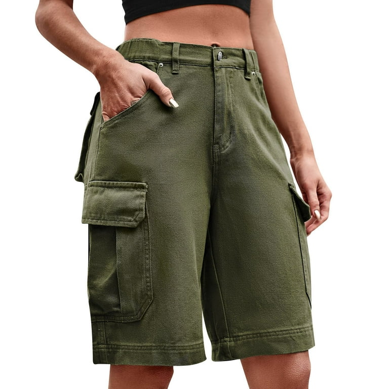 B91xZ Cargo Shorts For Women Women's Shorts Summer Casual Shorts Mid Waist  Short Fashion Women Streetwear Workwear Denim Short Green,XXL