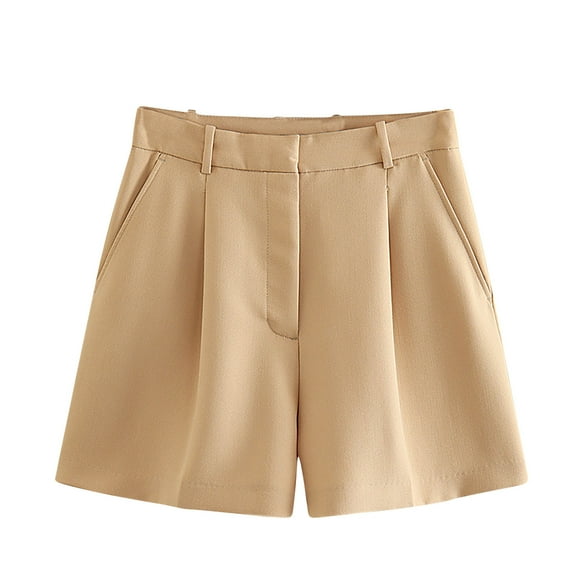 Women's Shorts Summer Dressy Casual High Waist Pleated Business Shorts Casual Loose Comfortable Work Shorts (S, Khaki)
