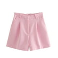 thumbnail image 1 of Women's Shorts Summer Dressy Casual High Waist Pleated Business Shorts Casual Loose Comfortable Work Shorts (S, Pink), 1 of 5