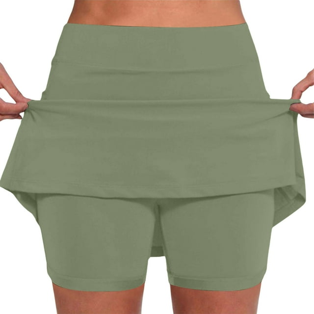 Women's Shorts Summer Thin Breathable Mid Waist Skort with Pockets Active Casual Two Piece Shorts Leather Shorts for Women Green XXXXL