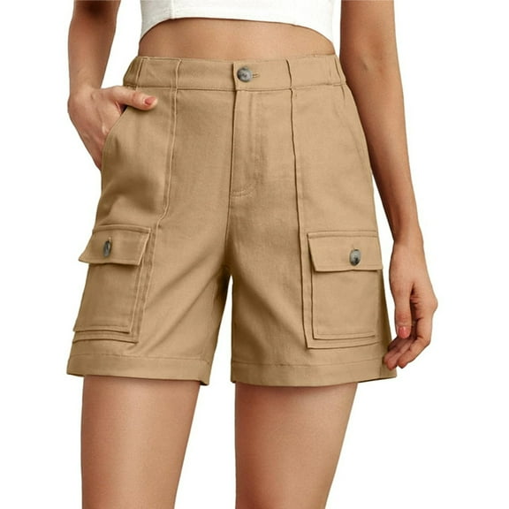 Women's Shorts Wide Leg Cargo Baggy Casual Elastic Waist Relaxed Fit Stretch Cargo Summer Flowy Shorts with 6 Pockets S-2XL