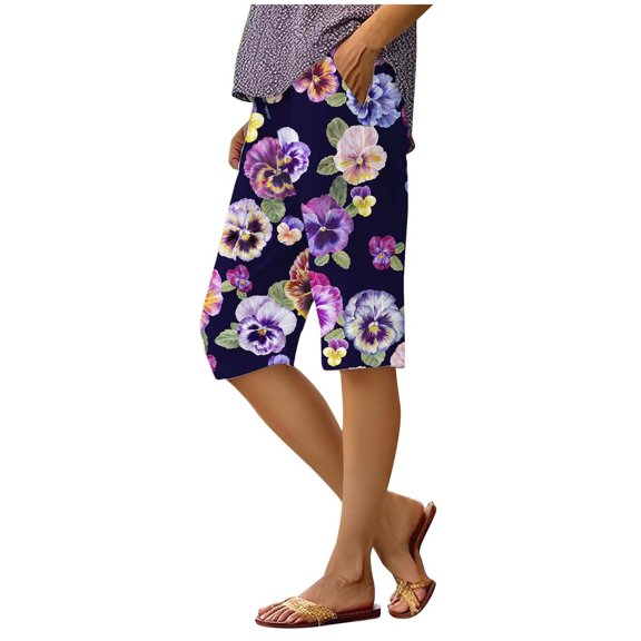 Women's Shorts Wide Leg Stylish Printed Loose Capri Pants Summer Casual Beach Shorts S-2XL