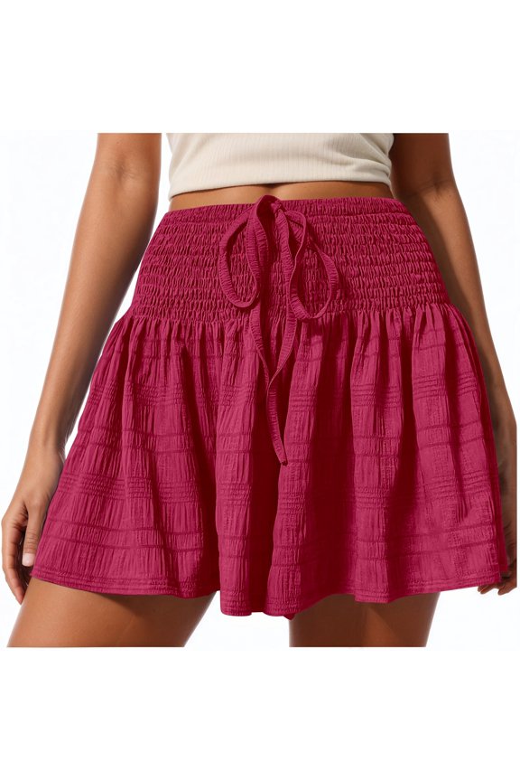 Women's Shorts Wide Leg Summer Fashion Solid Color Drawstring High Waist Strap Casual Beach Vacation Trendy 2025 S-2XL